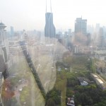 Window shot of Shanghai from the hotel lobby.